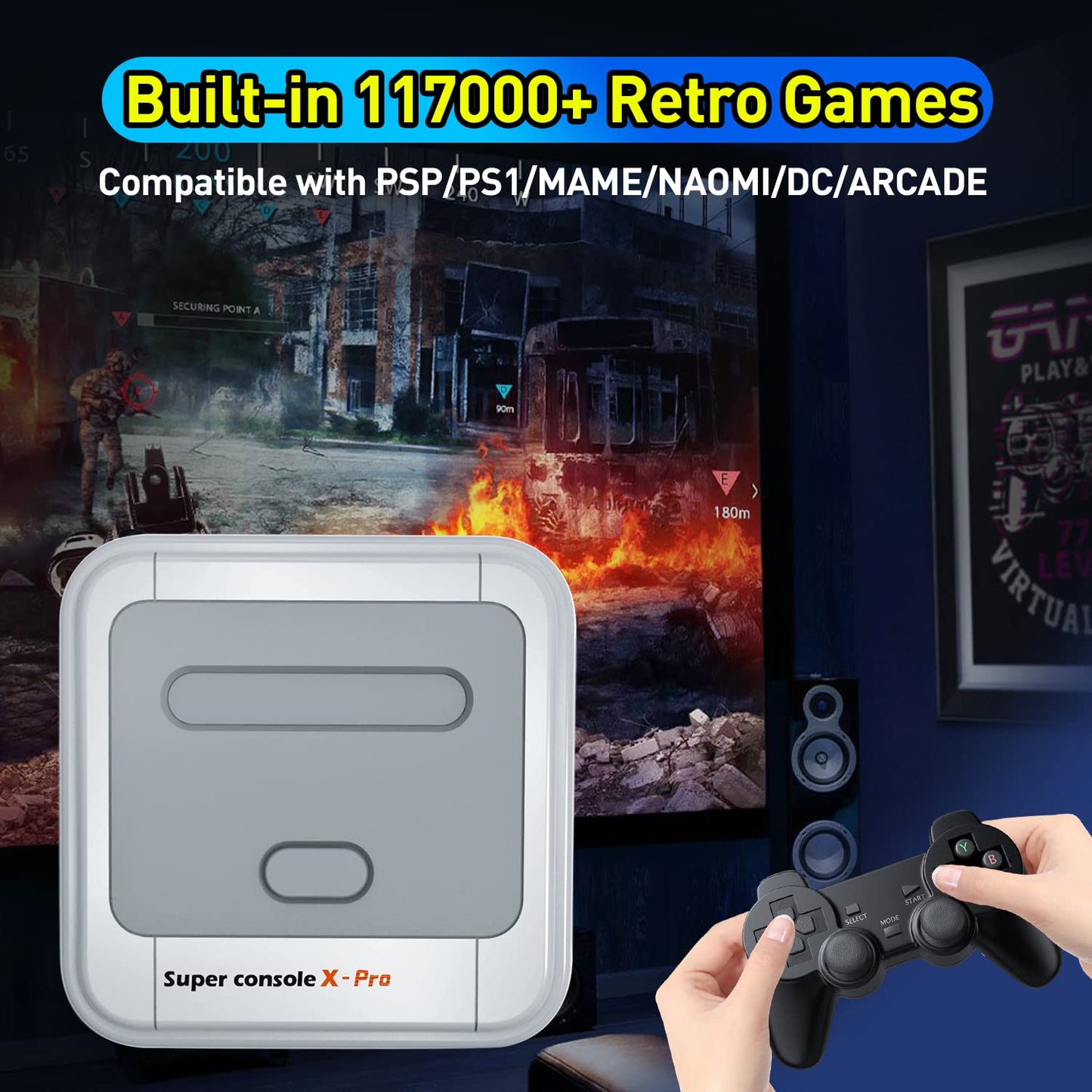 Super Console X Pro Retro con 90000 juegos clásicos para PSP/PS1/DC/N64, TV Box, Wifi, 4K, HD, reproductor de juegos portátil